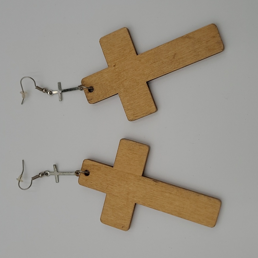 Wooden‎ Cross Earrings